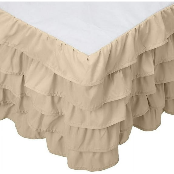 Elegant Comfort Leila Collection Multi-Ruffle Bed Skirt, 1500 Thread Count, Easy Fit Dust Ruffle, 15 inch Drop, Wrinkle and Stain Resistant, MultiRuffle, Queen, Linen Beige