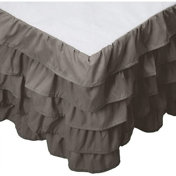 Elegant Comfort Leila Collection Multi-Ruffle Bed Skirt, 1500 Thread Count Egyptian Quality, Easy Fit Dust Ruffle, 15 inch Drop, Wrinkle and Stain Resistant, MultiRuffle, Twin, Mink Gray