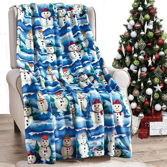 Elegant Comfort Lightweight Printed Throw Blanket- All Season, Soft, Cozy and Plush- Decorative Throw Blankets, Perfect for Lounging, 50 x 60 inches, White Snowman, Throw Blanket