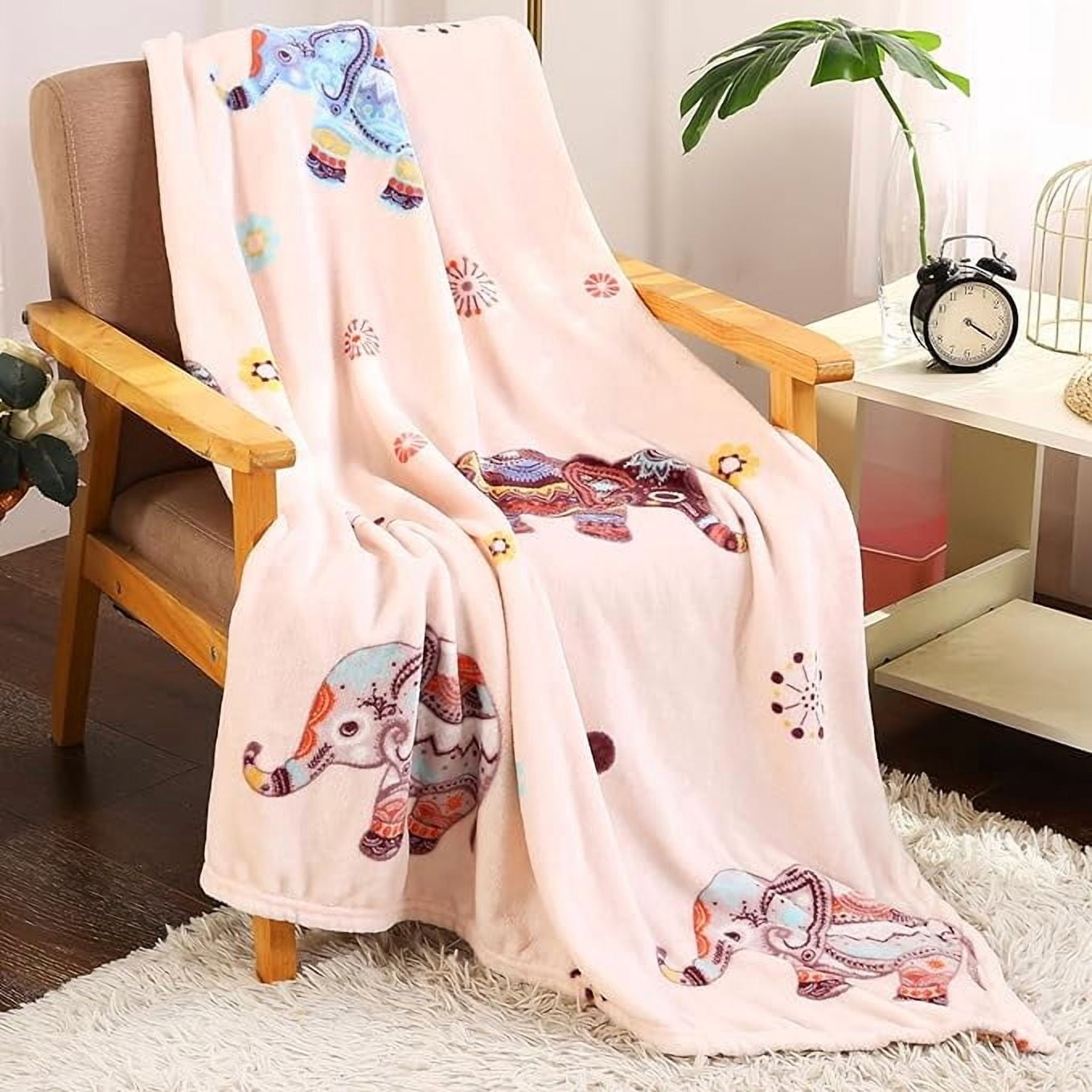 Elegant Comfort Lightweight Printed Throw Blanket- All Season, Soft, Cozy and Plush- Decorative Throw Blankets, Perfect for Lounging, 50 x 60 inches, Boho Elephant, Throw Blanket