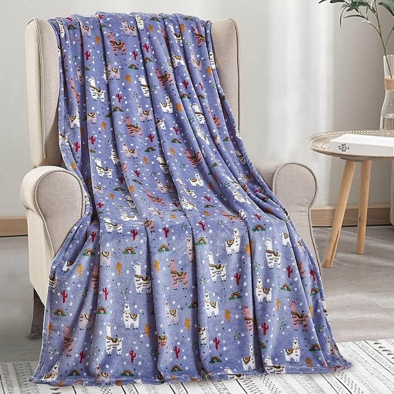 Elegant Comfort Holiday Lightweight Printed Throw Blanket- All Season, Soft, Cozy and Plush- Decorative Throw Blankets, Perfect for Lounging, 50 x 60 inches, Llama, Throw Blanket