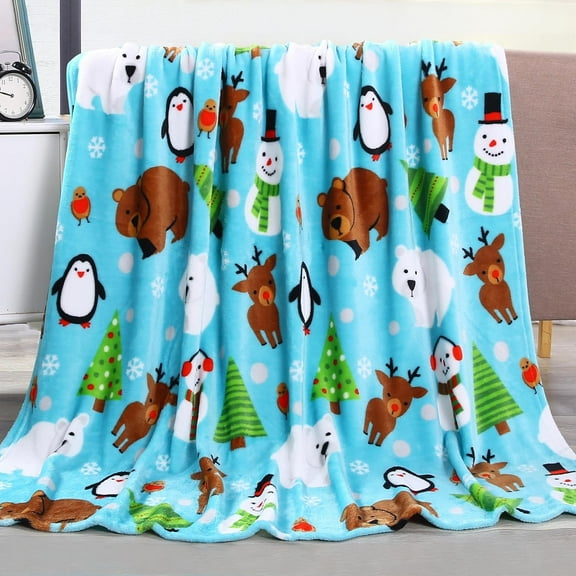 Elegant Comfort Lightweight Printed Throw Blanket- All Season, Ultra Soft, Plush- Decorative Throw Blankets, Perfect for Lounging, 50 x 60 inches, Holiday Pals, Throw Blanket