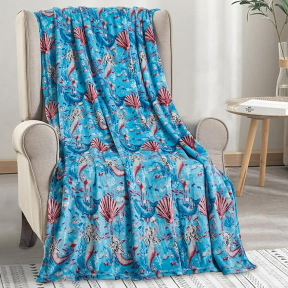 Elegant Comfort Lightweight Printed Throw Blanket- All Season, Ultra Soft, Cozy and Plush- Decorative Throw Blankets, Perfect for Lounging, 50 x 60 inches, Mermaid, Throw Blanket