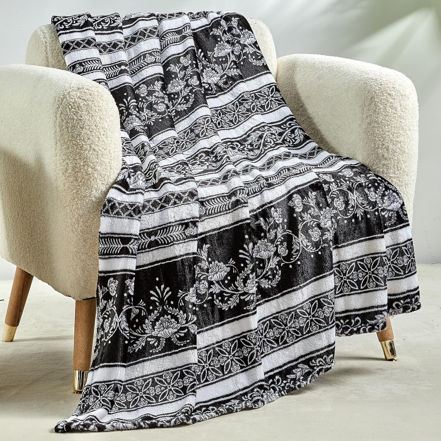Odelia Black and White Fleece Throw Blanket 60" x 50"