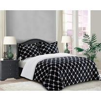 Elegant Comfort Luna Ogee 3-Piece Sherpa Comforter Set, Reversible Micro-Suede, Soft and Breathable Bedding, Ogee Pattern Sherpa Comforter, Cal King, Jet Black