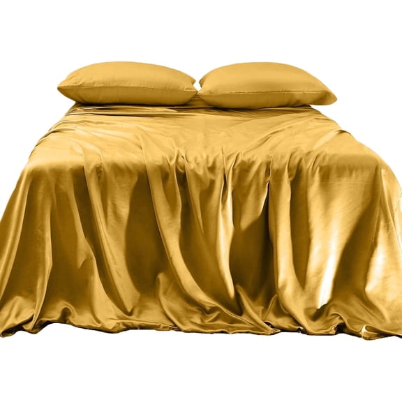 Elegant Comfort Luxurious 4-Piece Silky Satin Sheet Set Cooling Soft Satin Sheet Set, Cali King, Gold
