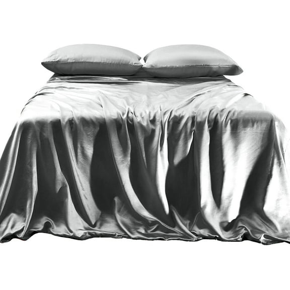 Elegant Comfort Luxurious 4-Piece Silky Satin Sheet Set Cooling Soft Satin Sheet Set, Cali King, Gray