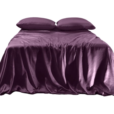 Elegant Comfort Luxurious 4-Piece Silky Satin Sheet Set Cooling Soft Satin Sheet Set, King, Purple