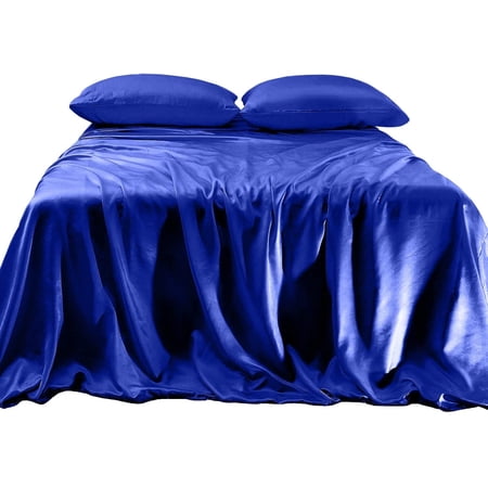 Elegant Comfort Luxurious 4-Piece Silky Satin Sheet Set Cooling Soft Satin Sheet Set, King, Royal Blue
