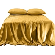 Elegant Comfort Luxurious 4-Piece Silky Satin Sheet Set Cooling Soft Satin Sheet Set, Queen, Gold