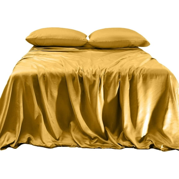 Elegant Comfort Luxurious 4-Piece Silky Satin Sheet Set Cooling Soft Satin Sheet Set, Twin, Gold