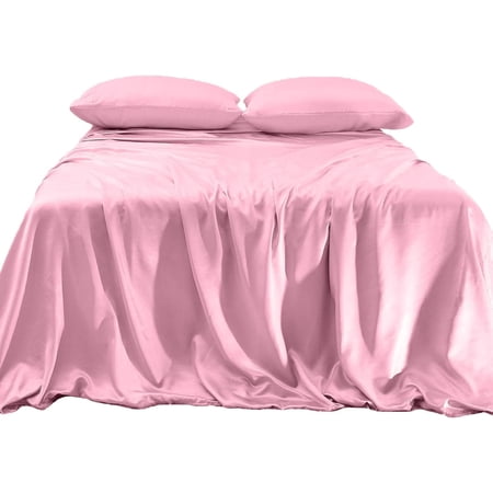 Elegant Comfort Luxurious 4-Piece Silky Satin Sheet Set Cooling Soft Satin Sheet Set, Twin XL, Light Pink