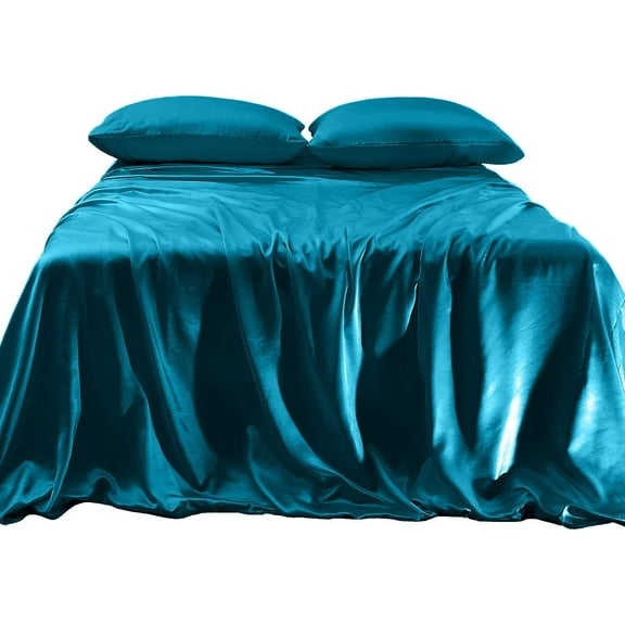Elegant Comfort Luxurious 4-Piece Silky Satin Sheet Set Cooling Soft Satin Sheet Set, Twin XL, Turquoise