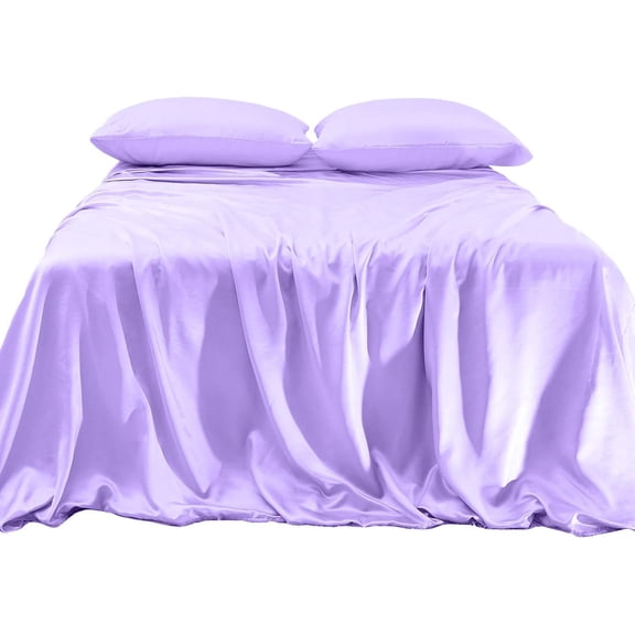 Elegant Comfort Luxurious 4-Piece Silky Satin Sheet Set, Skin and Hair Friendly, Wrinkle, Fade, Stain Resistant with Deep Pockets Fitted Sheet, Cooling Soft Satin Sheet Set, Queen, Lilac