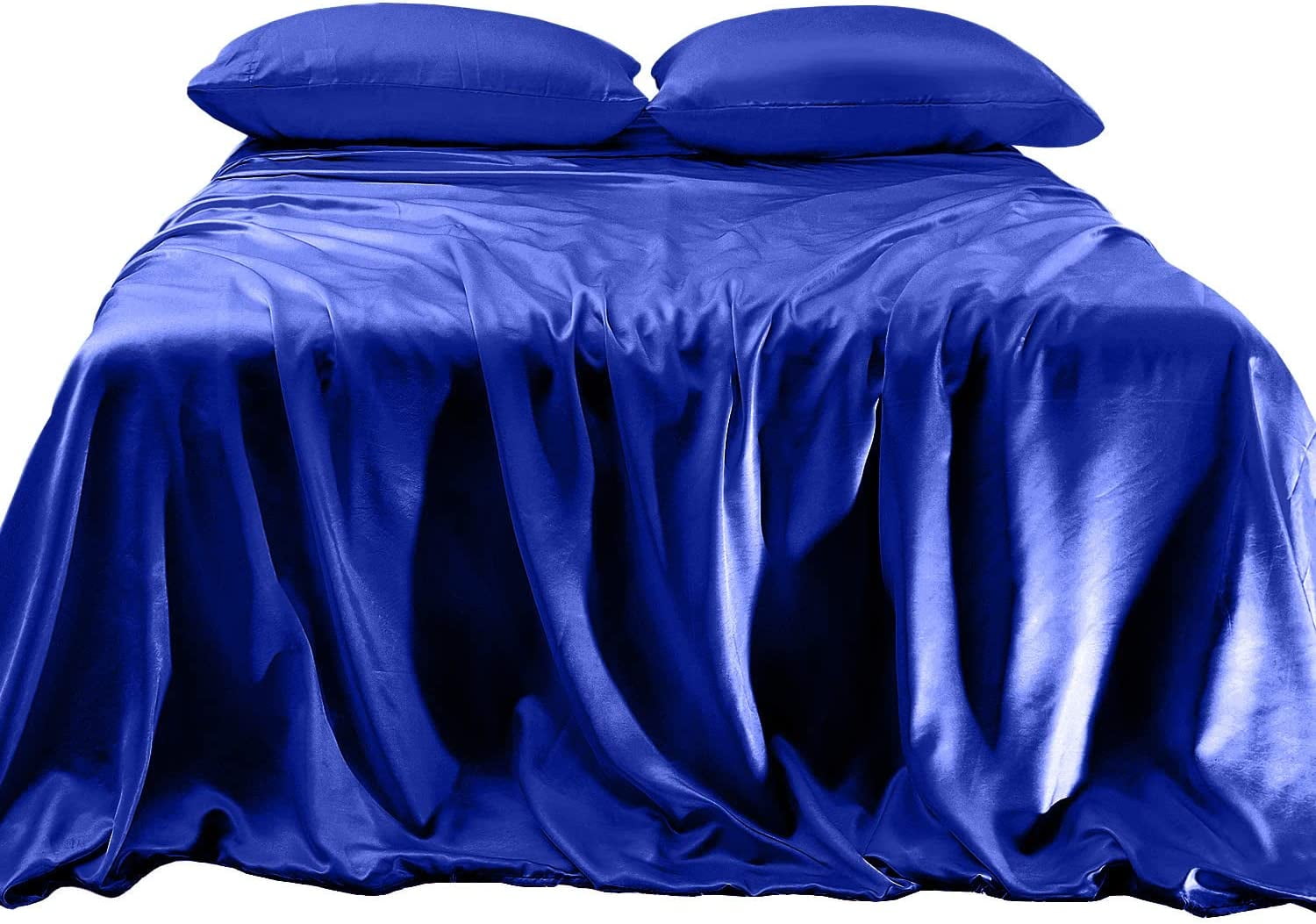 Elegant Comfort Luxurious 4-Piece Silky Satin Sheet Set, Skin and Hair Friendly, Wrinkle, Fade, Stain Resistant with Deep Pockets Fitted Sheet, Cooling Soft Satin Sheet Set, Twin, Royal Blue