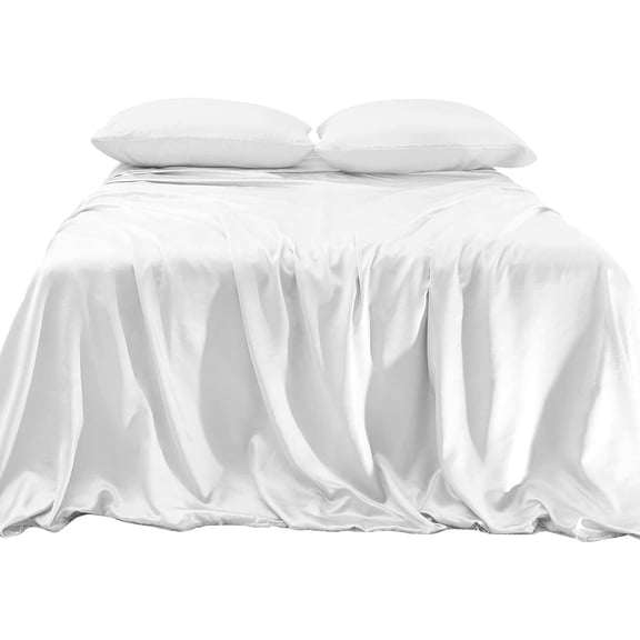Elegant Comfort Luxurious 4-Piece Silky Satin Sheet Set, Skin and Hair Friendly, Wrinkle, Fade, Stain Resistant with Deep Pockets Fitted Sheet, Cooling Soft Satin Sheet Set, King, White