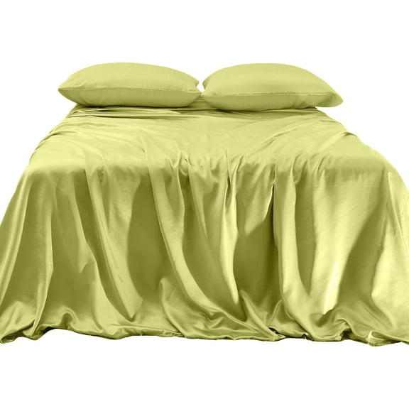 Elegant Comfort Luxurious 4-Piece Silky Satin Sheet Set, Skin and Hair Friendly, Wrinkle, Fade, Stain Resistant with Deep Pockets Fitted Sheet, Cooling Soft Satin Sheets, Cali King, Pistachio Green