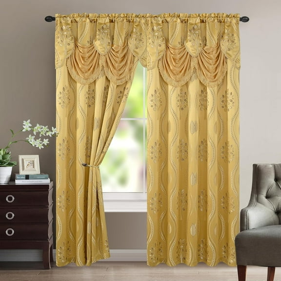 Elegant Comfort Luxurious Beautiful Curtain Panel Set with Attached Valance and Backing