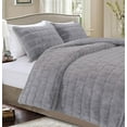 thumbnail image 1 of Elegant Comfort Luxurious Fluffy 3-Piece Faux Rabbit Fur Comforter Set - All Season Warm Down Alternative - Ultra Soft, Plush Micro-Mink 3PC Bedding Set with Matching Shams, Queen, Gray, 1 of 5