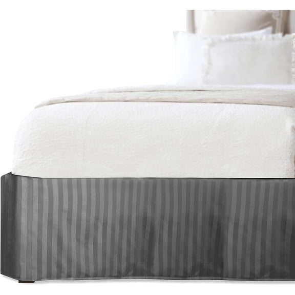 Elegant Comfort® Luxury 1500 Series Wrinkle Resistant Egyptian Weave Quality STRIPE Bed Skirt / Dust Ruffle - Pleated Tailored 14inch Drop, California King, Grey