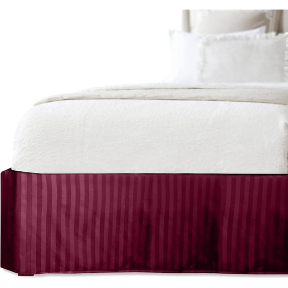 Elegant Comfort® Luxury 1500 Series Wrinkle Resistant Egyptian Weave Quality STRIPE Bed Skirt / Dust Ruffle - Pleated Tailored 14inch Drop, King, Burgundy