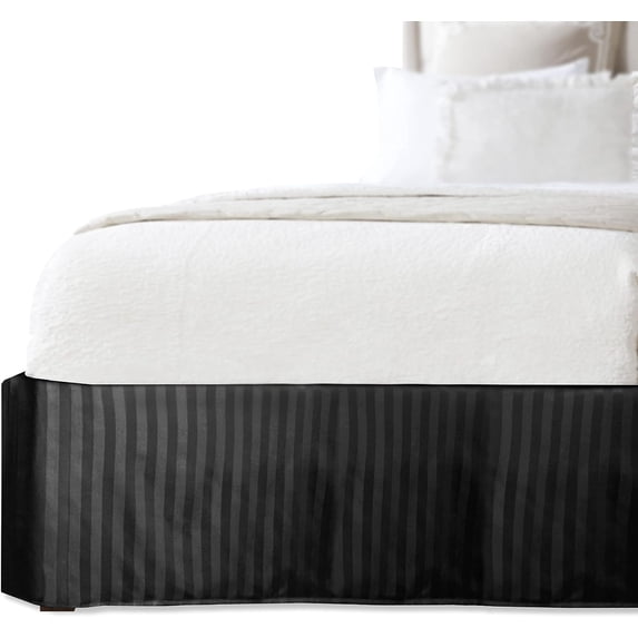 Elegant Comfort® Luxury 1500 Series Wrinkle Resistant Egyptian Weave Quality STRIPE Bed Skirt / Dust Ruffle - Pleated Tailored 14inch Drop, Twin, Black