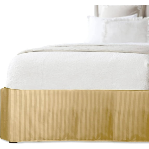 Elegant Comfort® Luxury 1500 Series Wrinkle Resistant Egyptian Weave Quality STRIPE Bed Skirt / Dust Ruffle - Pleated Tailored 14inch Drop, Twin, Gold