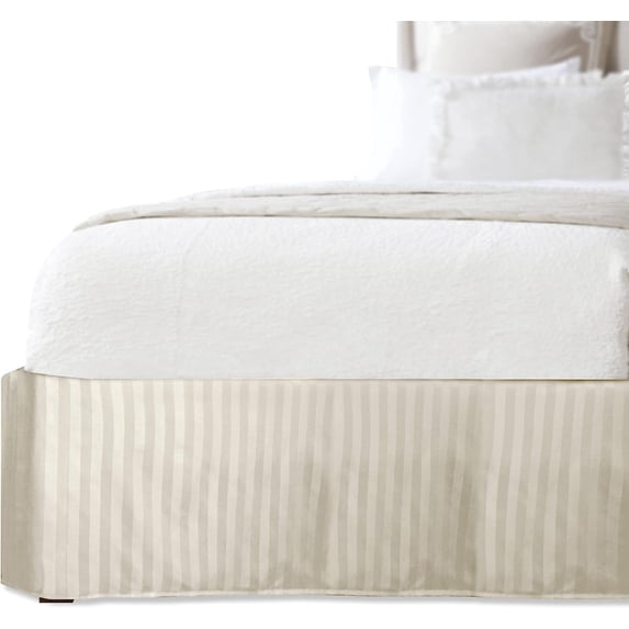 Elegant Comfort® Luxury 1500 Series Wrinkle Resistant Egyptian Weave Quality STRIPE Bed Skirt / Dust Ruffle - Pleated Tailored 14inch Drop, Twin, Ivory