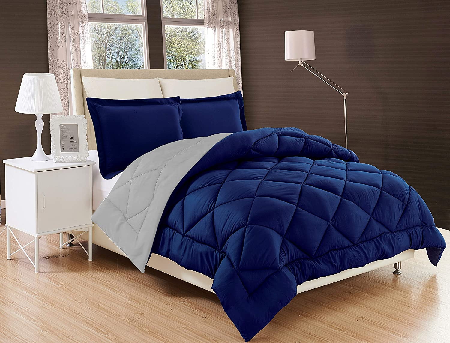 Elegant Comfort Luxury 3-Piece Navy Silver Bedding Sets, Queen