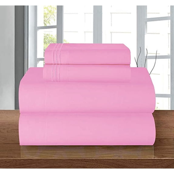 Elegant Comfort Luxury 4-Piece Bed Sheet Set Three-Line Design 1500 Series Microfiber - Wrinkle and Fade Resistant - Deep Pocket, Full, Light Pink