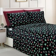 Elegant Comfort Luxury 6-Piece Bed Sheets Set - Holiday Pattern, Ultra-Soft Microfiber, Wrinkle & Fade Resistant, 1500 Series, Full, Feliz Navidad