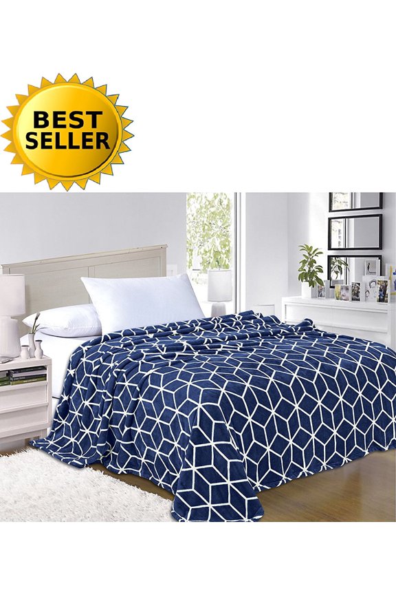 ®- Luxury Micro-Fleece Ultra Plush Cube Pattern - All Season Blanket, Full/Queen, Navy Blue