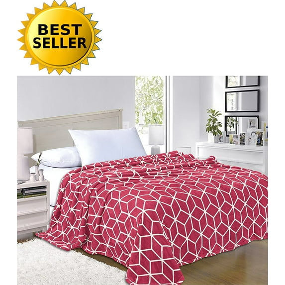 Elegant Comfort® Luxury Micro-Fleece Ultra Plush Cube Pattern - All Season Blanket, King/California King, Burgundy