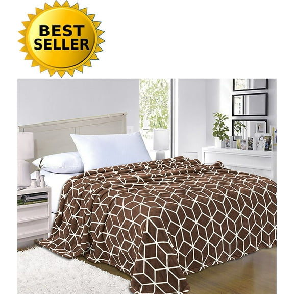 Elegant Comfort® Luxury Micro-Fleece Ultra Plush Cube Pattern - All Season Blanket, King/California King, Chocolate Brown