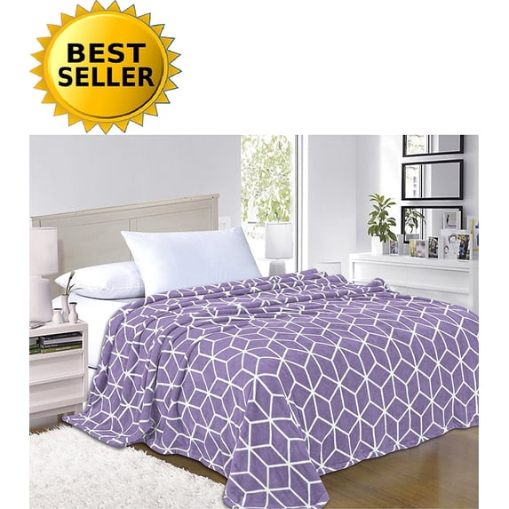 Elegant Comfort® Luxury Micro-Fleece Ultra Plush Cube Pattern - All Season Blanket, King/California King, Lilac/Lavender