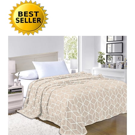 Elegant Comfort® Luxury Micro-Fleece Ultra Plush Cube Pattern - All Season Blanket, Twin/Twin XL, Cream