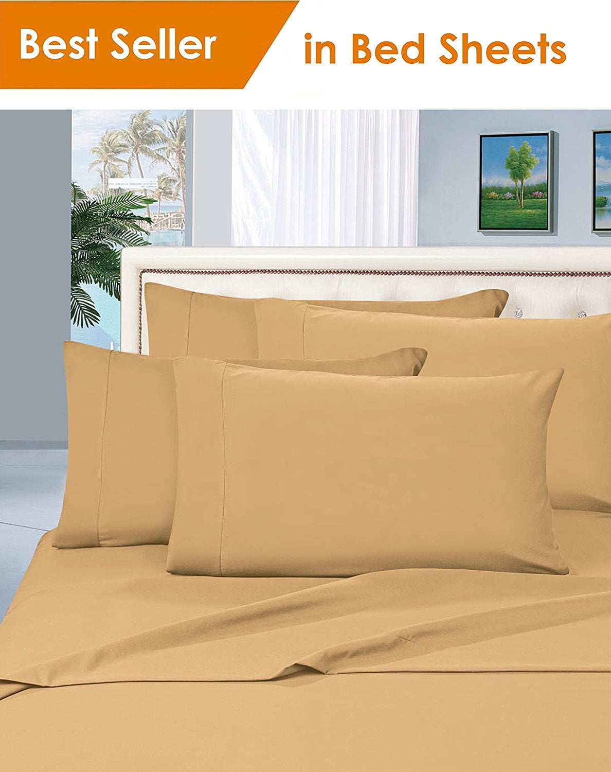 Elegant Comfort® Luxury Silky-Soft 1800 Series Premium Collection - Wrinkle-Free 4-Piece Bed Sheet Set, Deep Pocket up to 16 inch, Split King, Gold