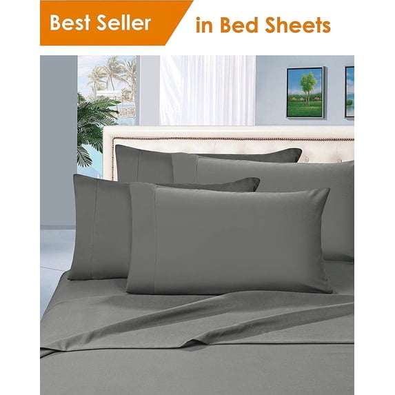 Elegant Comfort® Luxury Silky-Soft 1800 Series Premium Collection - Wrinkle-Free 4-Piece Bed Sheet Set, Deep Pocket up to 16 inch, Split King, Grey