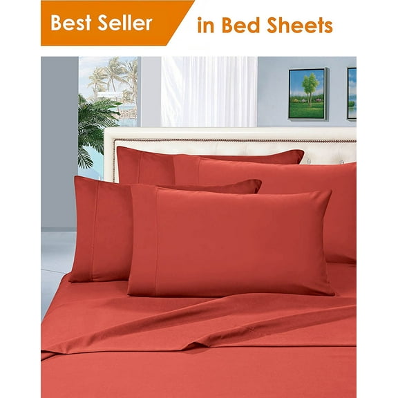 Elegant Comfort Luxury Silky-Soft 1800 Series Premium Collection - Wrinkle-Free 4-Piece Bed Sheet Set, Deep Pocket up to 16 inch, Split King, Rust