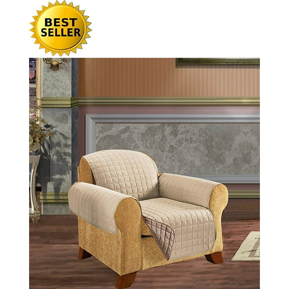 Elegant Comfort® Luxury Slipcover/Furniture Protector Great for Pets & Children with STRAPS TO PREVENT SLIPPING OFF, Chair Size, Cream/Taupe