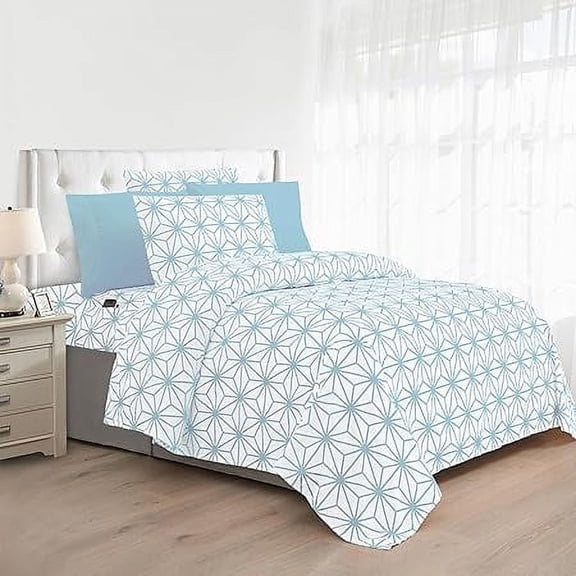 Elegant Comfort Luxury Soft 4-Piece Cube Geometric Pattern Sheet Set - 1500 Series Wrinkle and Fade Resistant Coziest Bedding Set, Twin, Aqua