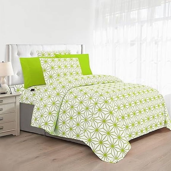 Elegant Comfort Luxury Soft 6-Piece Cube Geometric Pattern Sheet Set - 1500 Series - Wrinkle and Fade Resistant Coziest Bedding Set, Fitted Sheet, Full, Lime