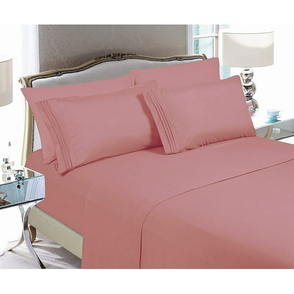 Elegant Comfort Luxury Soft Bed Sheets 1500 Premium Hotel Quality Microfiber Softness Wrinkle and Fade Resistant (6-Piece) Bedding Set, Queen, Dusty Rose
