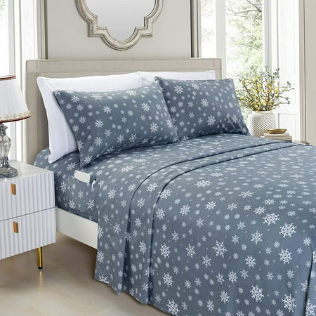 Elegant Comfort Luxury Soft Bed Sheets Holiday Pattern 1500 Thread Count Percale Egyptian Quality Softness Wrinkle and Fade Resistant (4-Piece) Bedding Set, Twin, SnowFlake-Gray