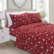 Elegant Comfort Luxury Soft Bed Sheets Holiday Pattern 1500 Thread Count Percale Egyptian Quality Softness Wrinkle and Fade Resistant (4-Piece) Bedding Set, Twin, Burgundy Reindeer