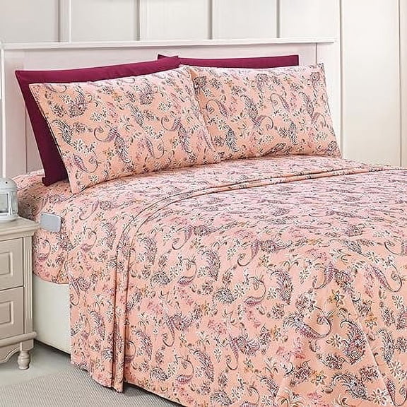 Elegant Comfort Luxury Soft Bed Sheets Paisley Pattern - 1500 Series Softness Wrinkle and Fade Resistant (6-Piece) Bedding Set, Full, Paisley Coral