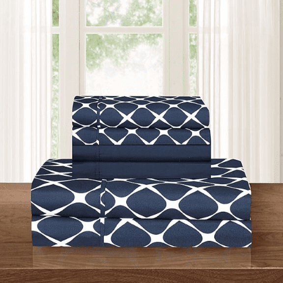 Elegant Comfort Luxury Softest and Coziest 4-Piece Bed Sheet Set, Wrinkle Resistant Milano Trellis Pattern-1500 Thread Count Egyptian Quality Microfiber Bedding Set, Twin/Twin XL, Navy Blue