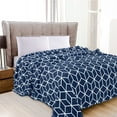 thumbnail image 1 of Elegant Comfort Luxury Velvety Feel Blanket, All-Season Lightweight Blanket, Ultra Plush, Soft, Cozy-Fuzzy Flannel Fleece for Couch, Sofa, Bed, Travel, Cube Design, Full/Queen, Navy Blue, 1 of 5