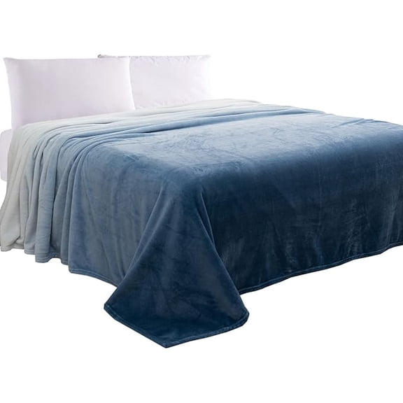 Elegant Comfort Luxury Velvety Feel Blanket, All-Season Lightweight Blanket, Ultra Plush, Soft, Flannel Fleece for Couch, Sofa, Bed, Travel, Ombre Design, Twin/Twin XL, Blue
