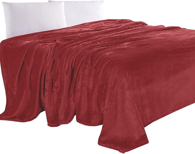 Elegant Comfort Luxury Velvety Feel Blanket, All-Season Lightweight Blanket, Ultra Plush, Soft, Flannel Fleece for Couch, Sofa, Bed, Travel, Solid Design,Full/Queen, Burgundy